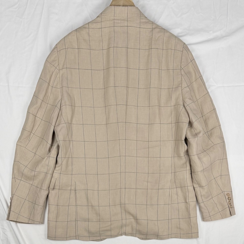Lands End Sport Coat Blazer Tan Window Pane 100% Linen Country Club - Picture 12 of 15
